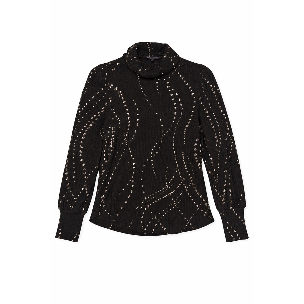 Democracy Women Black Textured Turtleneck Long Sleeve Metallic Dot Stretch Small